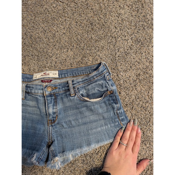 Y2K Hollister Womens Low Rise Denim Cutoff Shorts Stretch Blue Size W28 - Picture 2 of 5